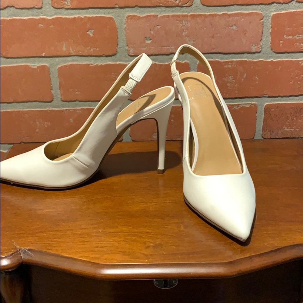 White sling back heels